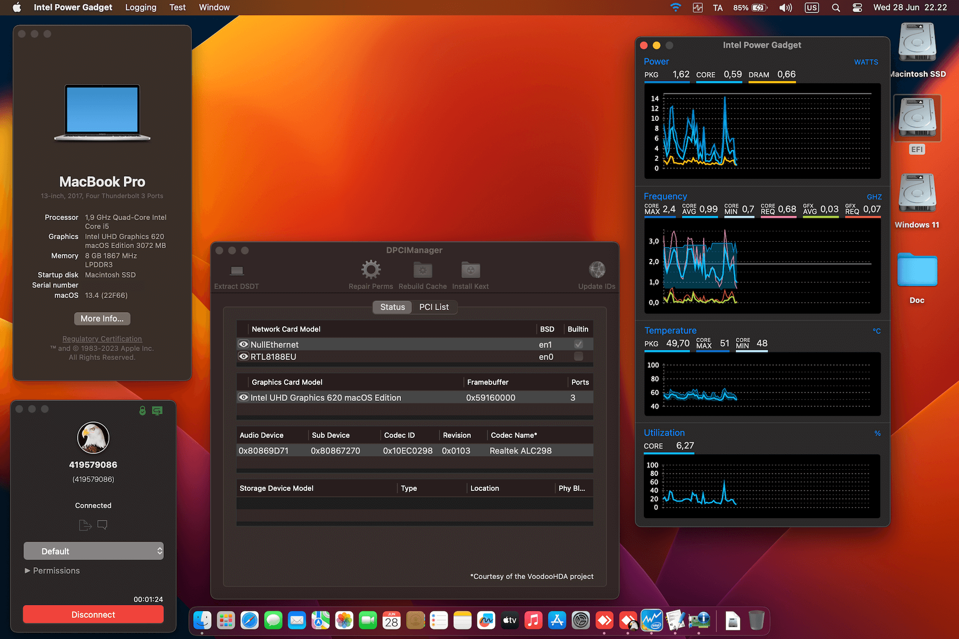 Success Hackintosh macOS Ventura 13.4 Build 22F66 in Microsoft Surface Book 2